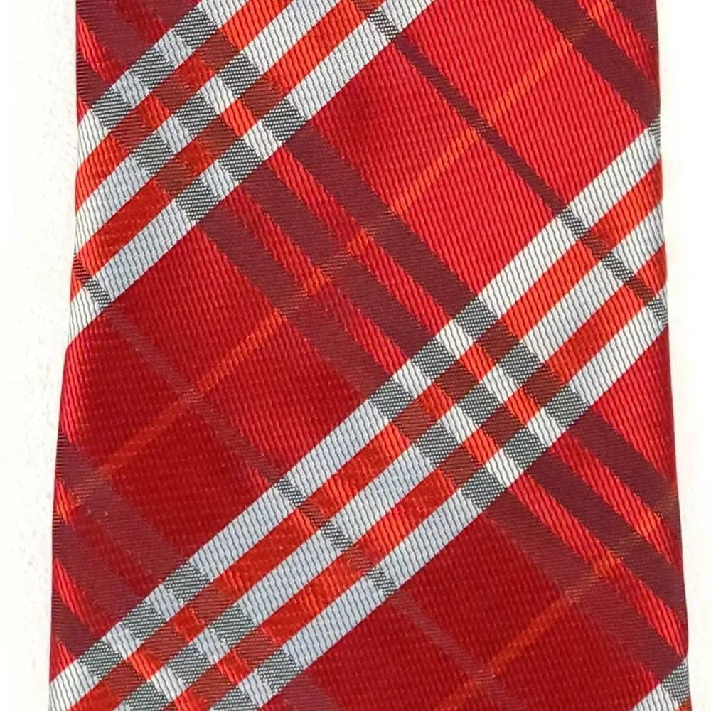 Kai Long Mens Silk Necktie Lot 3 Red Burgundy Plaid Geometric‎ Hand Made Ties